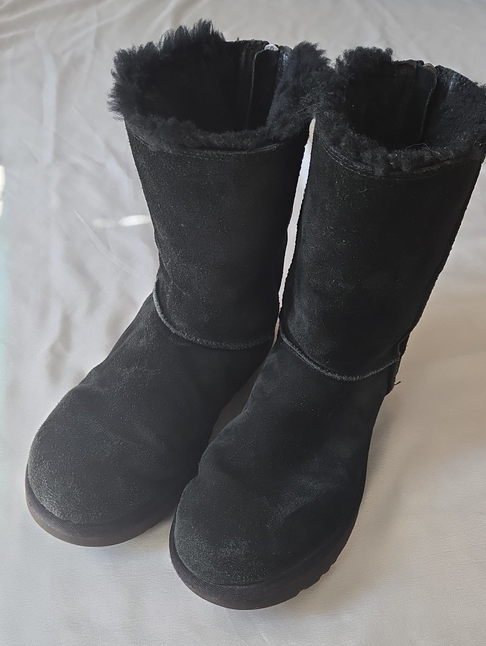 UGG Black Suede Shearling Mid-Calf Boots